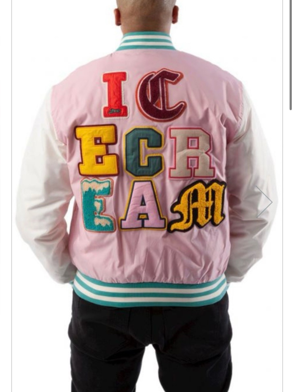 ICECREAM Pink/White Varsity Jacket Mens 3XL Snap Front Nylon Lined Pockets